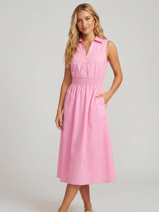 J. Crew Dresses & Skirts - J. Crew Women's Pink Sleeveless Collared Midi Dress Size 12 39708